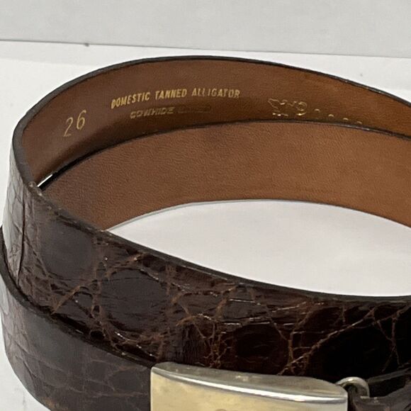 TEX TAN BROWN ALLIGATOR BELT SZ 26 #9982M Cowhide Lined Silver Tone Swank Buckle - Picture 2 of 5